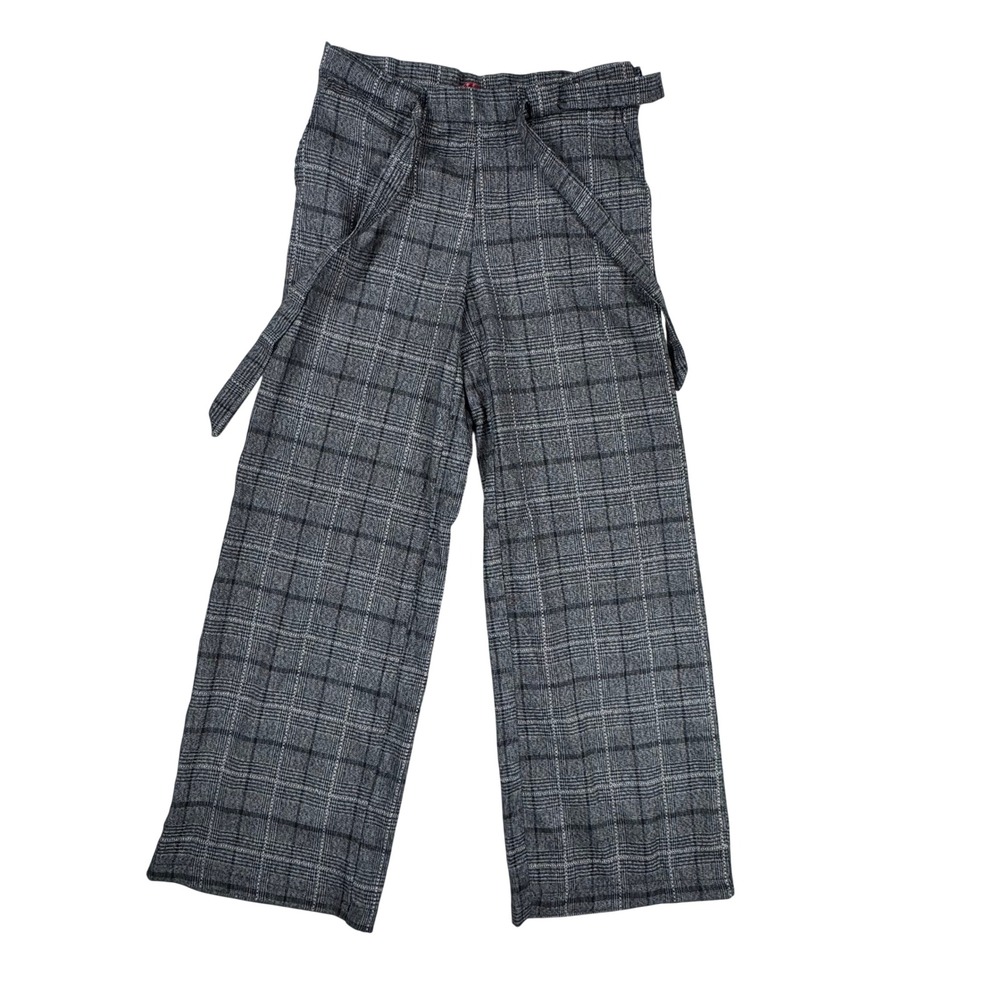 Hot Kiss Grey Glen Plaid Wide Leg Trousers Side Zip High Rise Size 7 HP1256833D